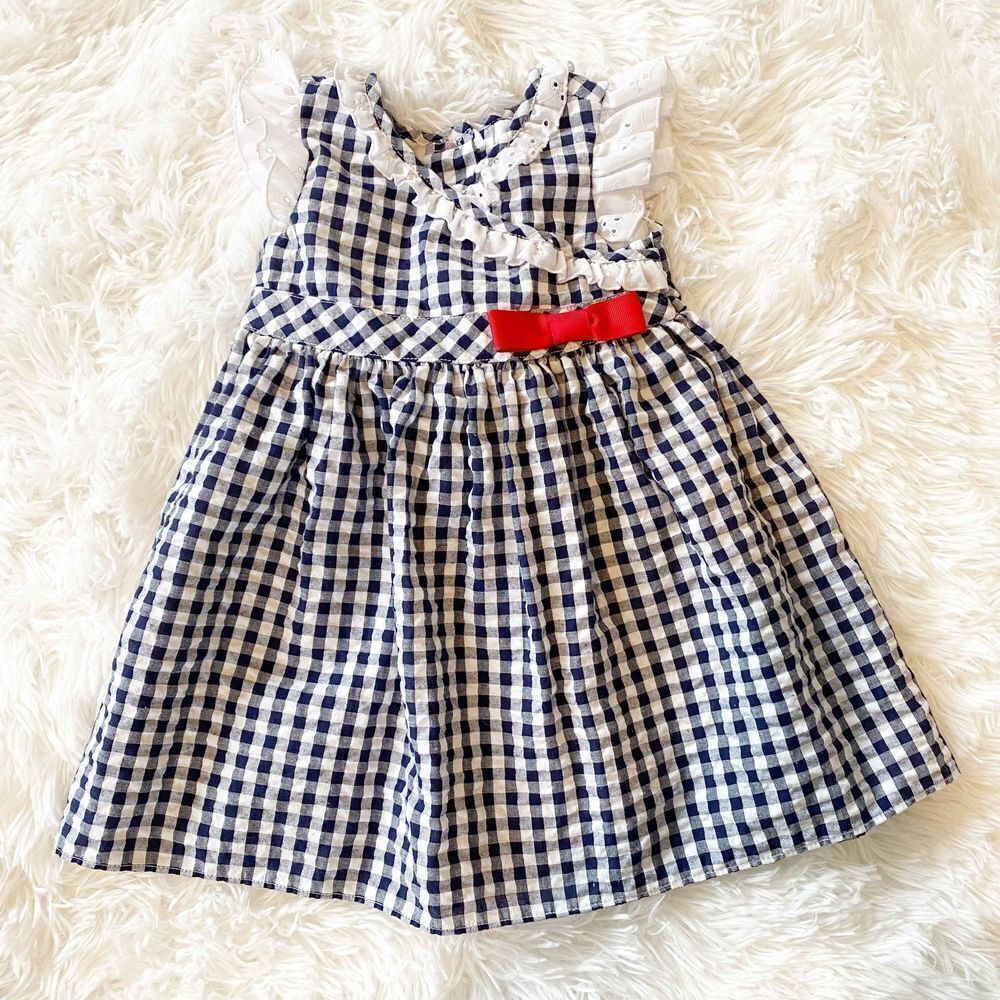Baby Girl Blue Plaid Eyelet Trim Dress Size 18 Months